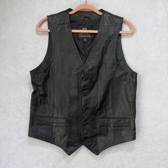 Byrnes & Baker Vest Mens 38 Black Leather Button Front Dress Waistcoat Classic - Picture 1 of 9